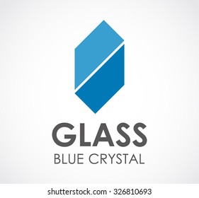 Glass of blue crystal flat connection abstract vector and logo design or template relation business icon of company identity symbol concept