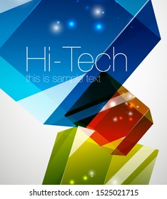 Glass blue cube technology background, hi-tech futuristic abstract techno template