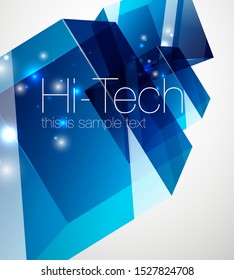 Fondo de tecnología de cubo azul de vidrio, plantilla de tecnología de alta tecnología futurista abstracta