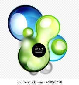 Glass blue green bubbles on grey, modern techno liquid design. Vector illustration