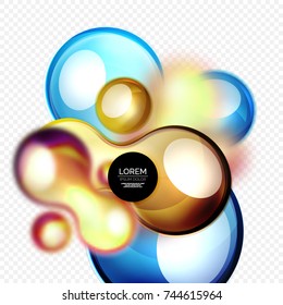 Glass blue yellow bubbles on grey, modern techno liquid design. Vector illustration