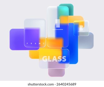 Glass blurry squares and rectangles on white background. Frame design of 3D geometric shape for your poster, cover and flyer.