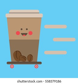 glass and board. Black coffee drink in a cup. Vector image. flat design