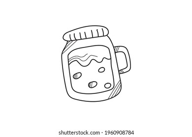 a glass of boba drink jar lineart style color black