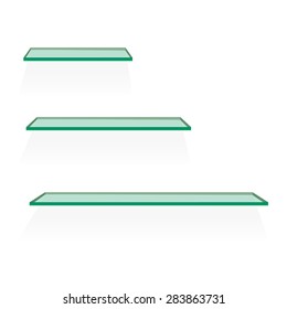 Glass Bookshelf. Bookshelf. 3d Empty Shelves For Presentation. Vector Illustration.