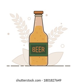 Glass bottle of barley beer. Vector flat illustration