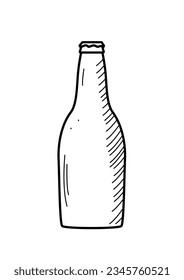 Icono de cerveza de botella de vidrio. Ilustración vectorial de un logotipo para un bar o pub. Esbozo de doodle único aislado en blanco.