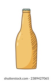 Glass bottle beer icon. Vector illustration of a logo for a bar or pub. Single doodle sketch isolate on white.