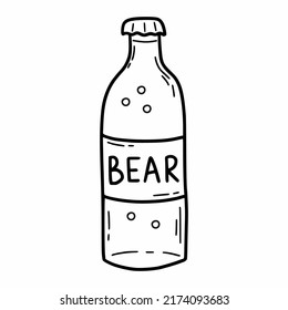 Glass Bottle with beer. Vector doodle illustration. Refreshing drink. Sketch.
