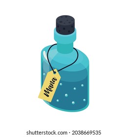Glass bottle with blue mana potion isometric icon 3d vector illustration