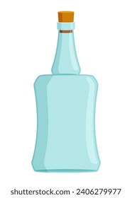 Glass bottle cartoon style vector icon. Vector blank and empty wine bottle