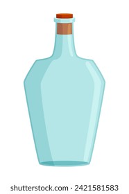 Glass bottle cartoon style vector icon. Vector blank and empty wine bottle