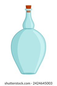 Glass bottle cartoon style vector icon. Vector blank and empty wine bottle