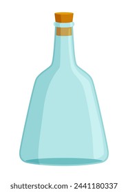 Glass bottle cartoon style vector icon. Vector blank and empty wine bottle