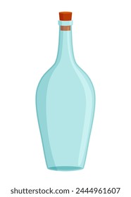 Glass bottle cartoon style vector icon. Vector blank and empty wine bottle
