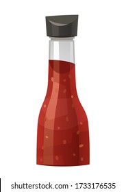 Glass bottle with chili sauce isolated on white vector