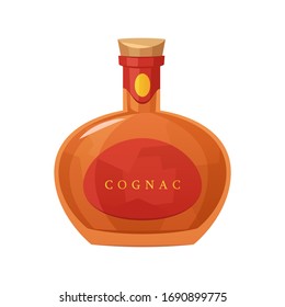 Glass bottle of cognac on white background vector