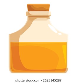 Glass bottle containing a bright yellow liquid, sealed with a cork
