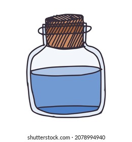 glass bottle with cork and liquid. sketch doodle vector image