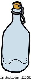 Glass bottle with cork vector drawing. Set of kitchen items