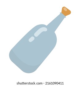 Glass bottle with cork for writing. Cute underwater animals, sea robbers cartoon illustration. Ship with anchor, crab, octopus on white background