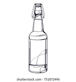 Glass bottle with drink black and white pattern for menu design.