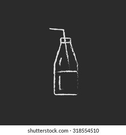 Glass bottle with drinking hand drawn in chalk on a blackboard vector white icon isolated on a black background.