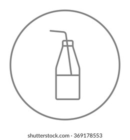 Glass bottle with drinking straw line icon.