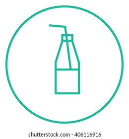 Glass bottle with drinking straw line icon.