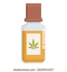 Frasco de vidro com um conta-gotas contendo óleo de cbd com uma folha de maconha no rótulo