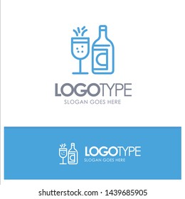 Glass, Bottle, Easter, Drink Blue Outline Logo Place for Tagline