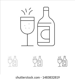 Glass, Bottle, Easter, Drink Bold and thin black line icon set