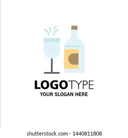 Glass, Bottle, Easter, Drink Business Logo Template. Flat Color