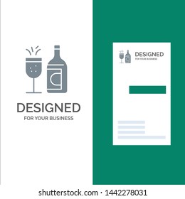 Glass, Bottle, Easter, Drink Grey Logo Design and Business Card Template