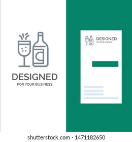 Glass, Bottle, Easter, Drink Grey Logo Design and Business Card Template. Vector Icon Template background