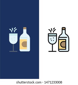 Glass, Bottle, Easter, Drink  Icons. Flat and Line Filled Icon Set Vector Blue Background. Vector Icon Template background