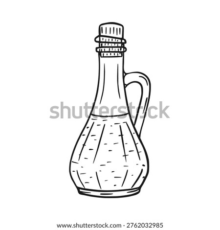 A glass bottle filled with olive oil and a handle