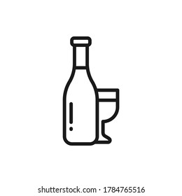 Diseño plano de vidrio y botella. Icono de vino aislado en fondo blanco. Ilustración del vector