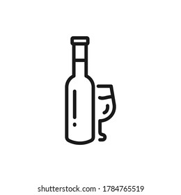 Glass and bottle flat design. Wine icon isolated on white background. Vector illustration