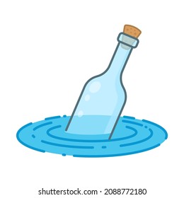 Glass bottle floating in the water vector illustration wooden cork Flat design style Logo Icon Clipart