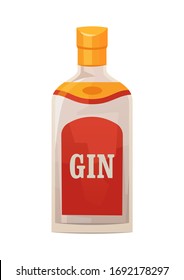 Glass bottle of gin on white background vector