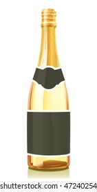 Glass bottle with gold Champagne wine and black label. Serie of images. You can find many various types of realistic vector illustrations of wine bottles in my portfolio.
