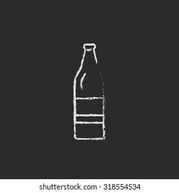 Glass bottle hand drawn in chalk on a blackboard vector white icon isolated on a black background.