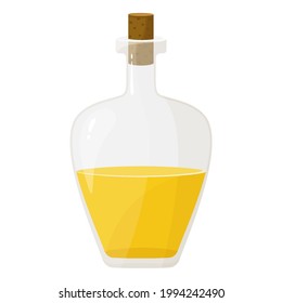 Оil in glass bottle isolated on white. Vector illustration in flat style. Virgin organic healthy oil product. Seed oil.