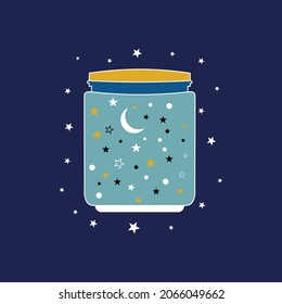 Glass bottle jar background, star, moon, sun