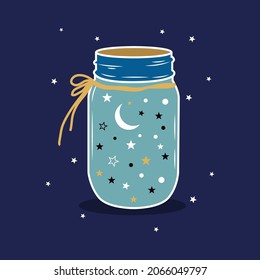 Glass bottle jar background, star, moon, sun