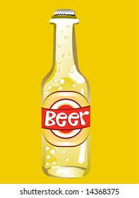 Glass Bottle with label of beer with drops