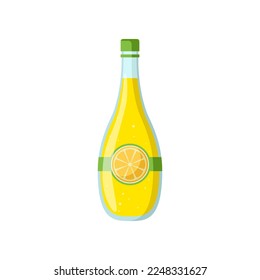 Glass bottle of lemonade vector illustration. Fresh fizzy drink in bottle, beverage with fruit flavor isolated on white background. Beverage, refreshment concept.