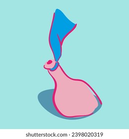 glass bottle with a letter in the sea in a vector with flat style. illustration of an object on the theme of tales of cartoon pirates adventures