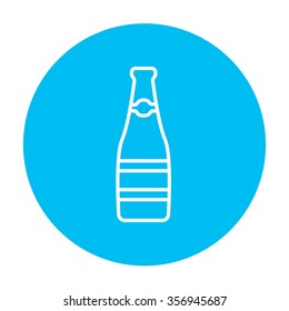 Glass bottle line icon for web, mobile and infographics. Vector white icon on the light blue circle isolated on white background.